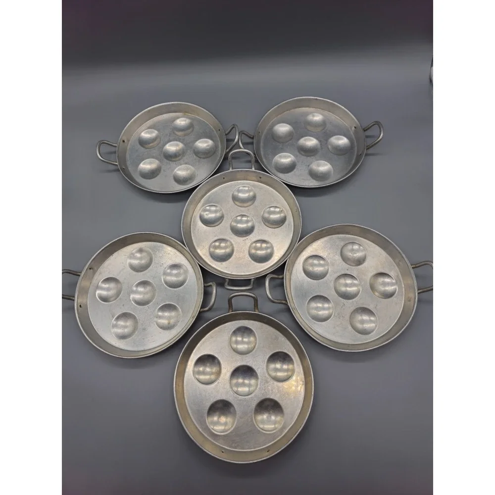 Vintage Tournus Unis France Aluminum Escargot Handled Serving Plates France Made